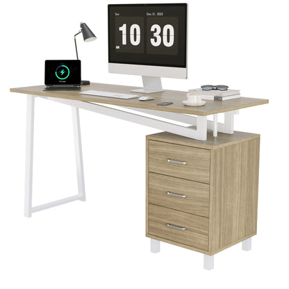 Natural Wood MDF Desk with 3 Drawers