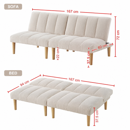 Beige Corduroy 2-Seater Sofa Bed
