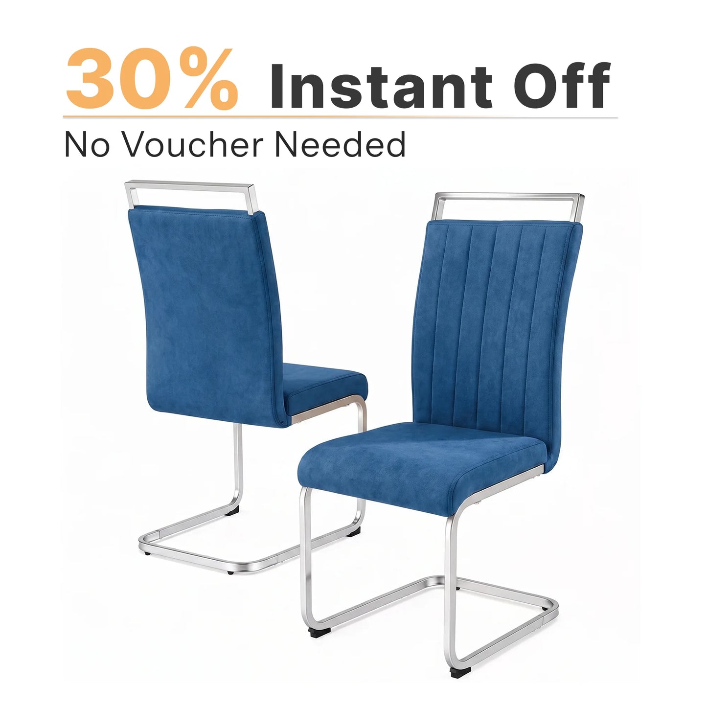 Blue Velvet Cantilever Dining Chairs (Set of 2)