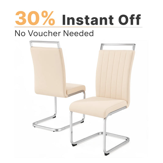 Beige Velvet Cantilever Dining Chairs (Set of 2)