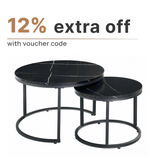 Black Round Marble Nesting Coffee Tables