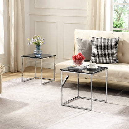 This modern nesting coffee table set features a sleek blake high-gloss finish and a durable metal frame. Its space-saving, detachable design is versatile for any living room, office, or compact space.