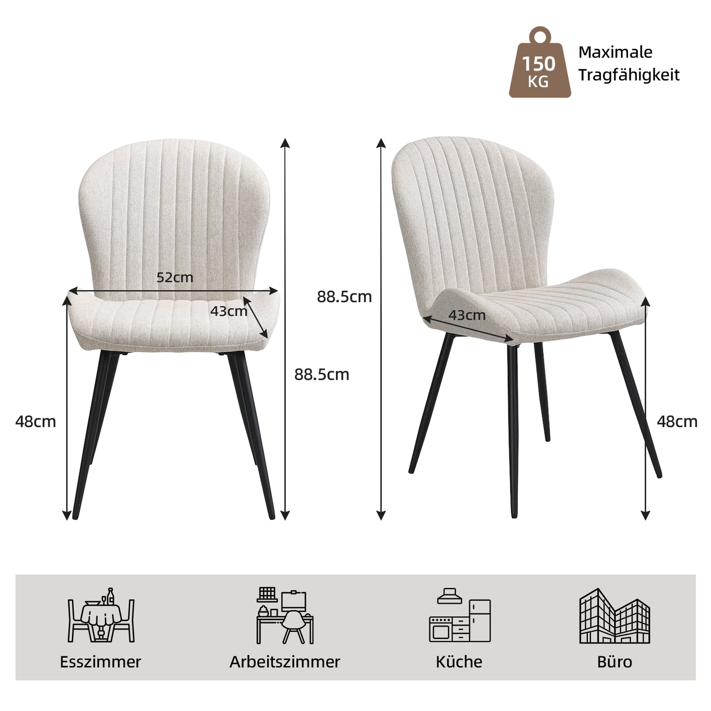 Dining Chairs Set of 2, Modern Dining Room Chairs Comfy Backrest Thick Upholstered Kitchen Chairs with Metal Legs,Beige.