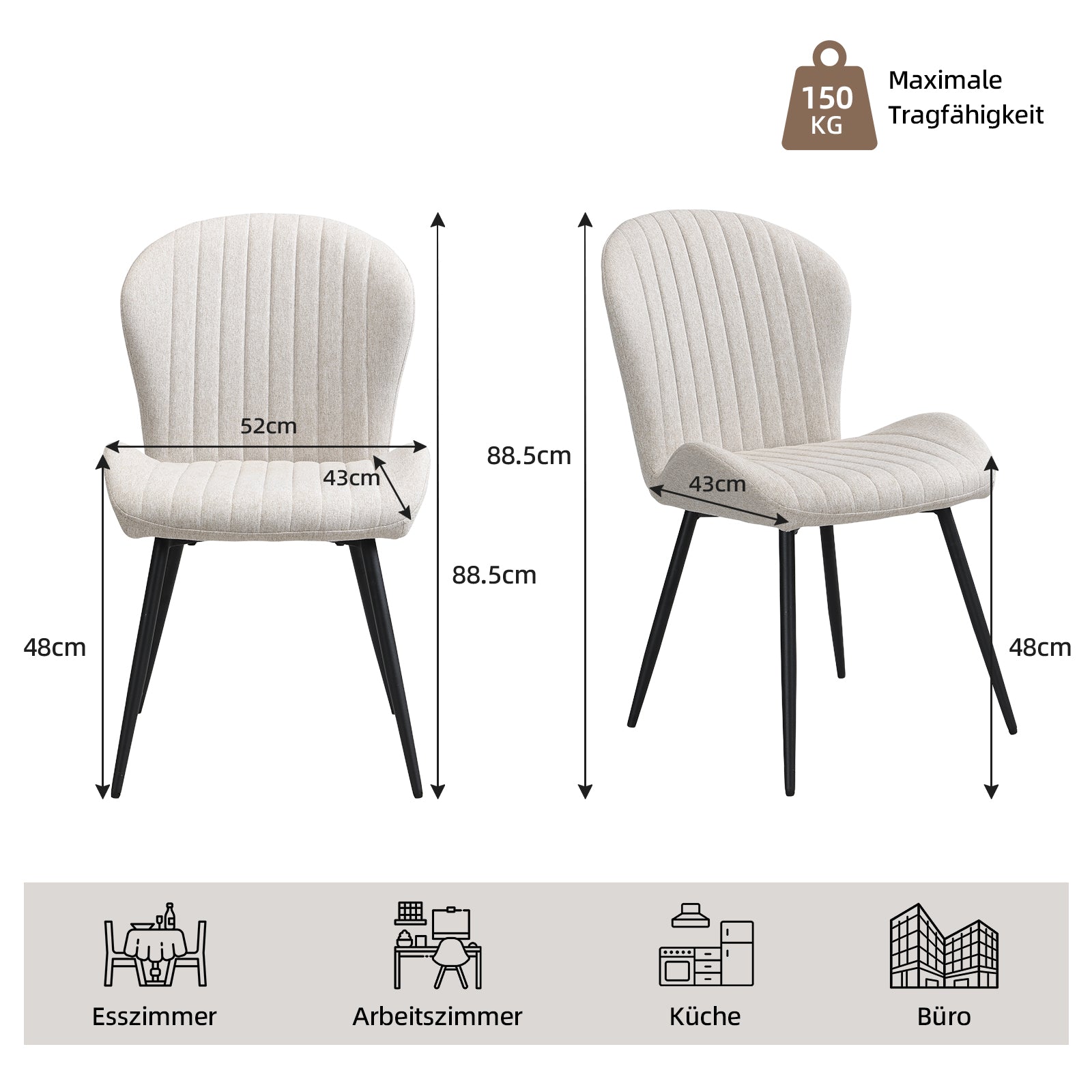 Dining Chairs Set of 2, Modern Dining Room Chairs Comfy Backrest Thick Upholstered Kitchen Chairs with Metal Legs,Beige.
