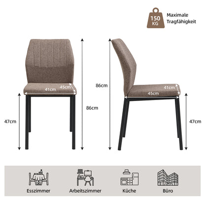 Ergonomic desk chair with contoured backrest and stable metal legs.
Durable dining chair with 150kg weight capacity and rust-resistant frame.
