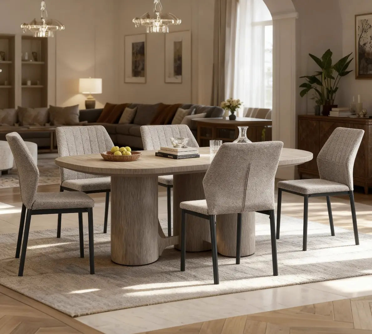 Ergonomic desk chair with contoured backrest and stable metal legs.
Durable dining chair with 150kg weight capacity and rust-resistant frame.