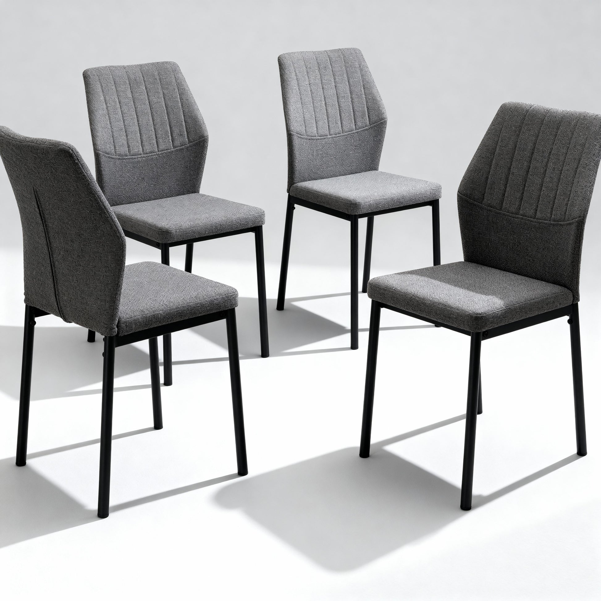 Ergonomic desk chair with contoured backrest and stable metal legs.
Durable dining chair with 150kg weight capacity and rust-resistant frame.