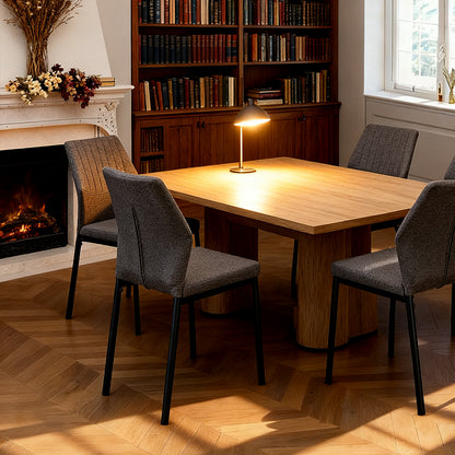 Ergonomic desk chair with contoured backrest and stable metal legs.
Durable dining chair with 150kg weight capacity and rust-resistant frame.