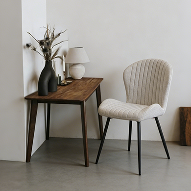 Mid-Century Modern Beige Upholstered Dining Chair 2Pecs