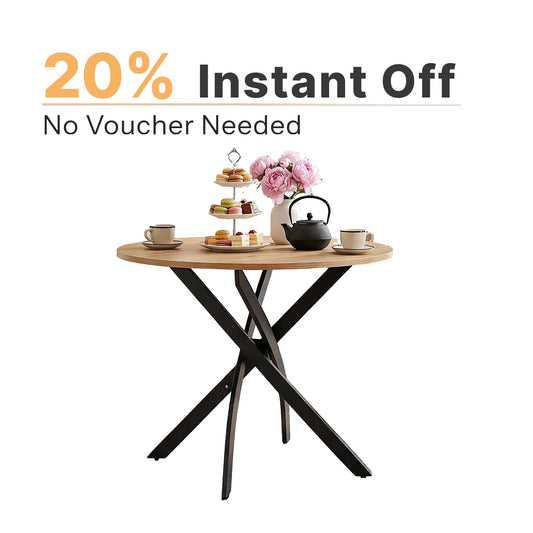 Round Wooden Grain Dining Table with Cross Leg Base