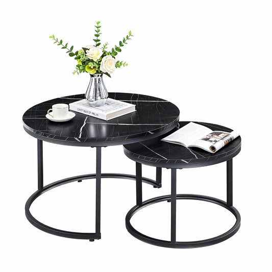 Round Marble Nesting Coffee Tables Black