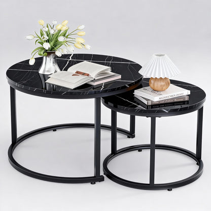 Round Marble Nesting Coffee Tables Black