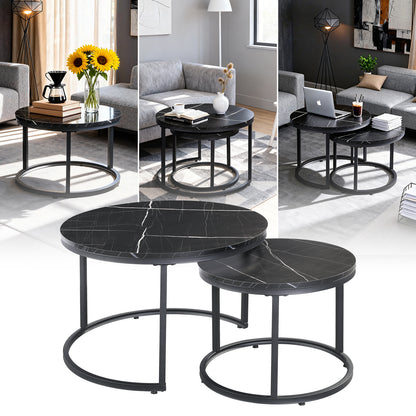 Round Marble Nesting Coffee Tables Black
