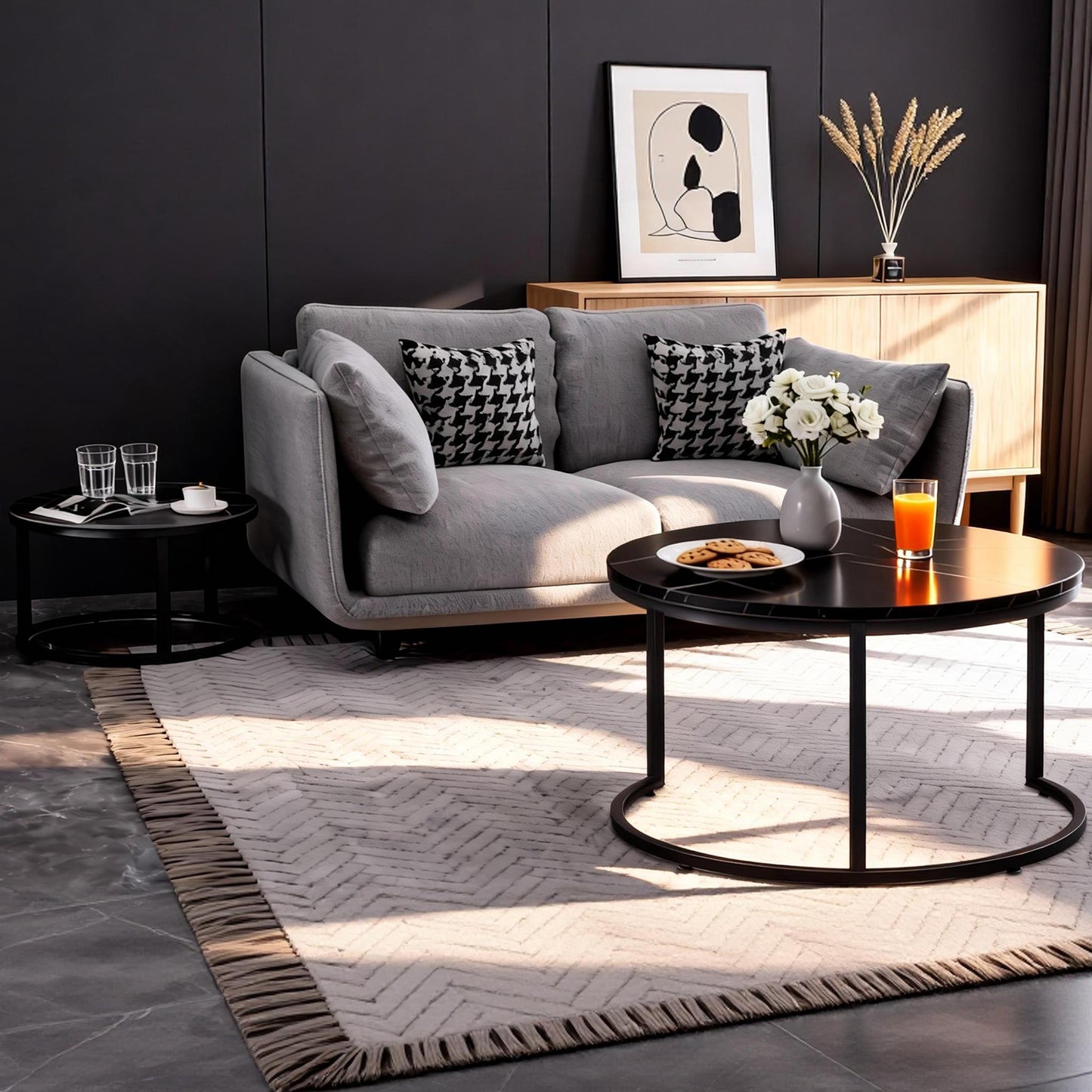 Round Marble Nesting Coffee Tables Black