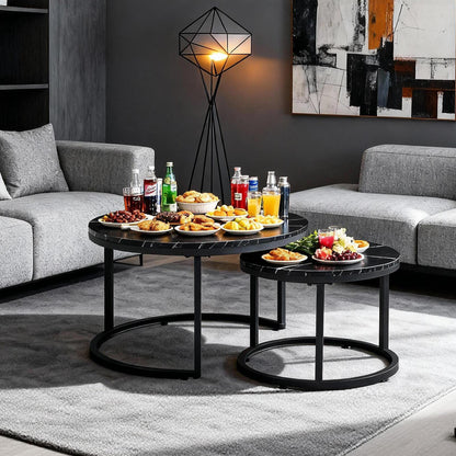 Round Marble Nesting Coffee Tables Black