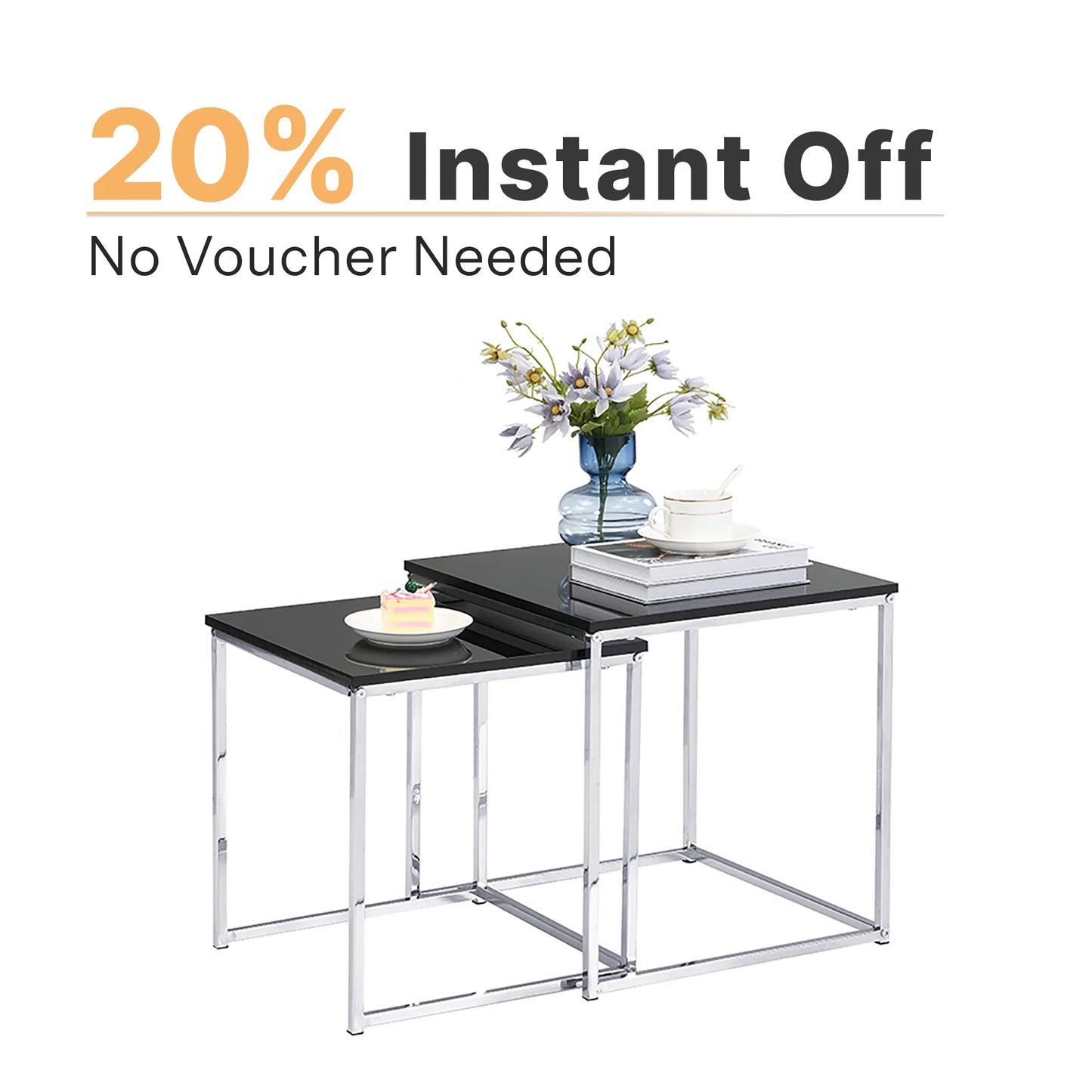 Black Glass  Square Nesting Coffee Tables