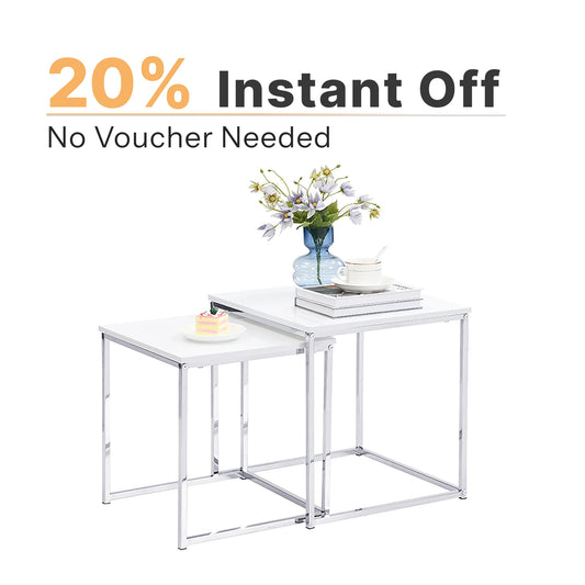 White Glass  Square Nesting Coffee Tables
