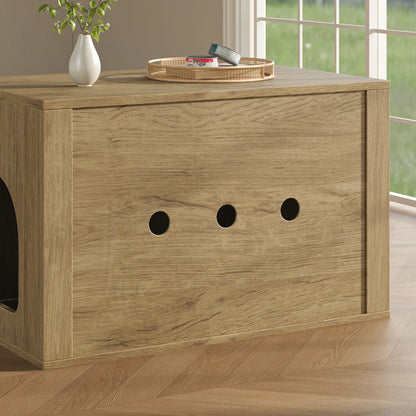 Hidden Cat Litter Box Cabinet with Storage, Natural Wood Look