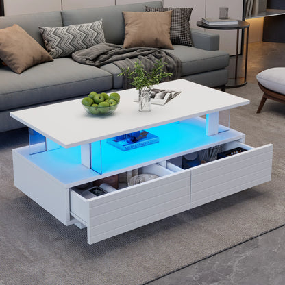 Modern White LED Coffee Table with Storage
