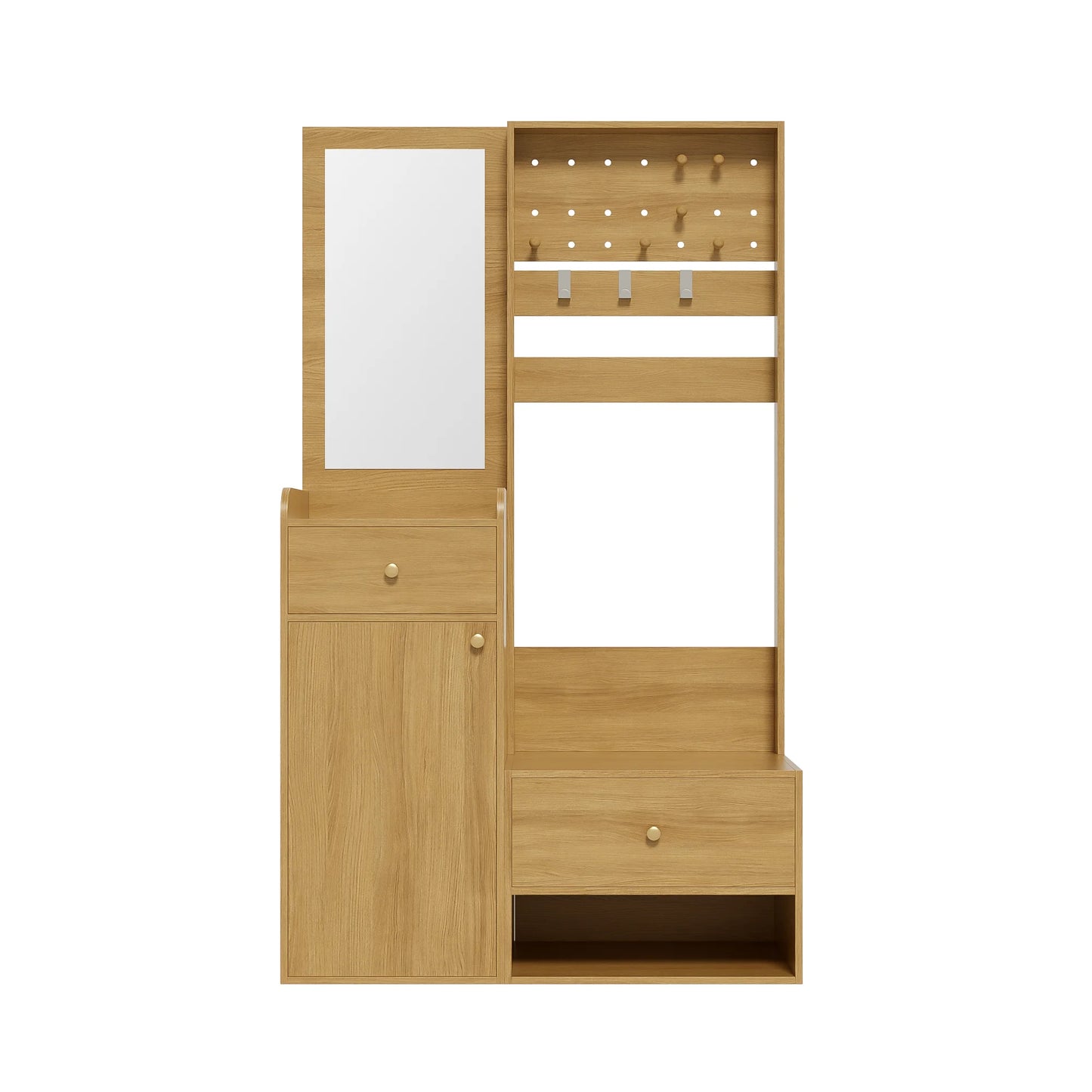 Modern Compact Wardrobe with Mirror, Adjustable Shelves & Hooks, Storage Cabinet for Bedroom