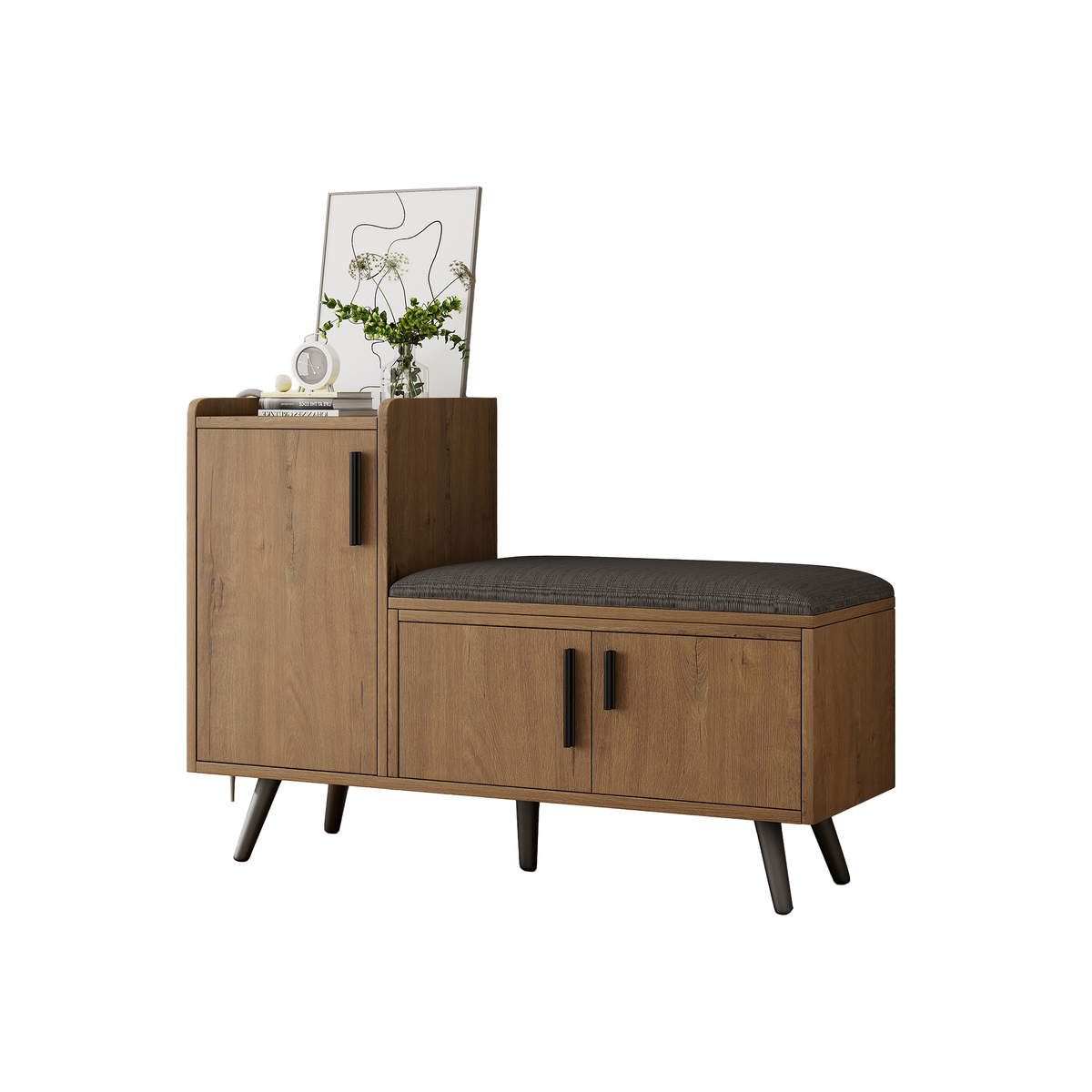 Modern Natural Shoe Storage Bench with 3 Doors, Adjustable Shelves, 100cm