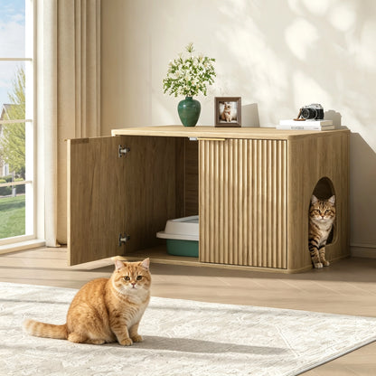 Hidden Cat Litter Box Cabinet with Storage, Natural Wood Look
