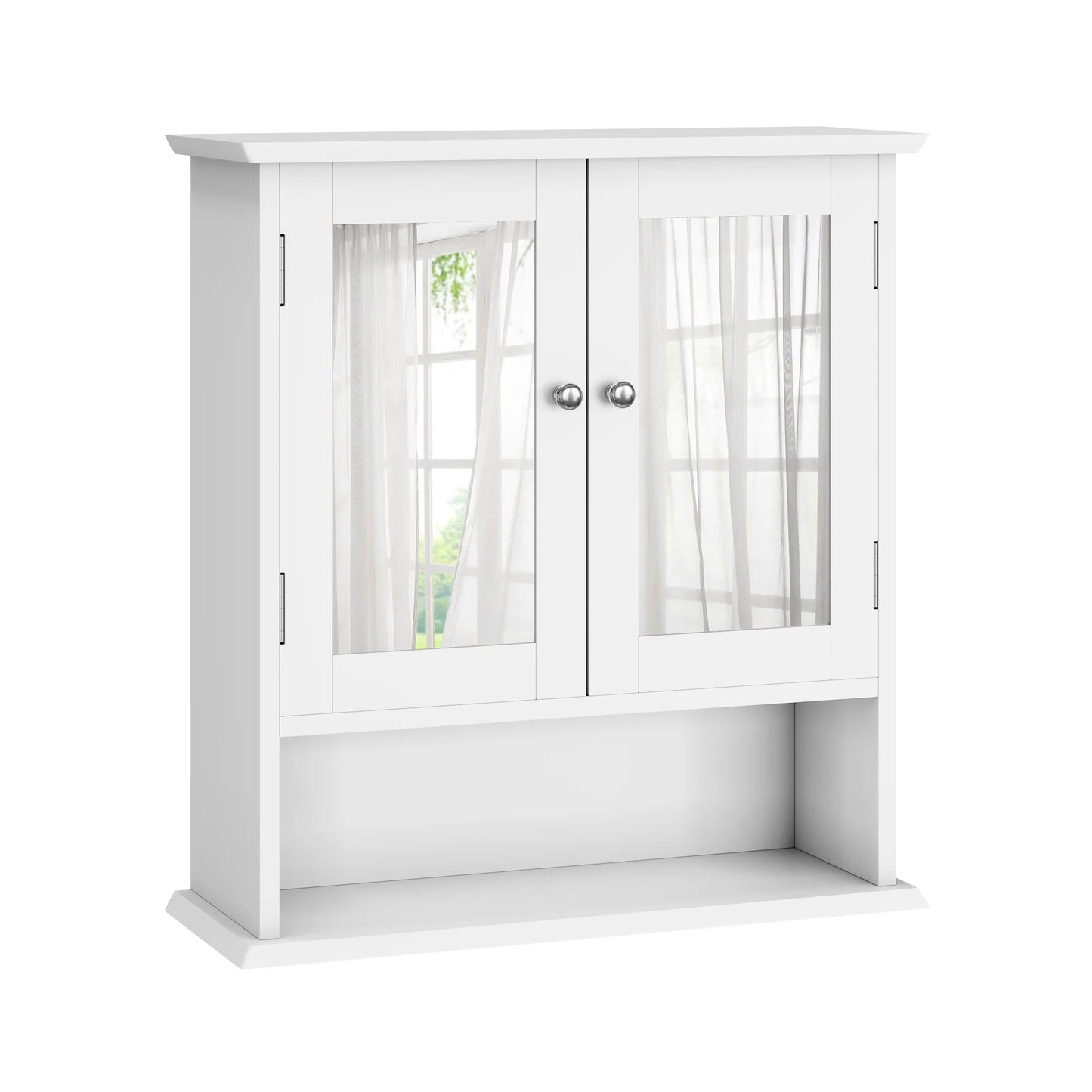 White Bathroom Mirror Cabinet with Adjustable Storage Shelf