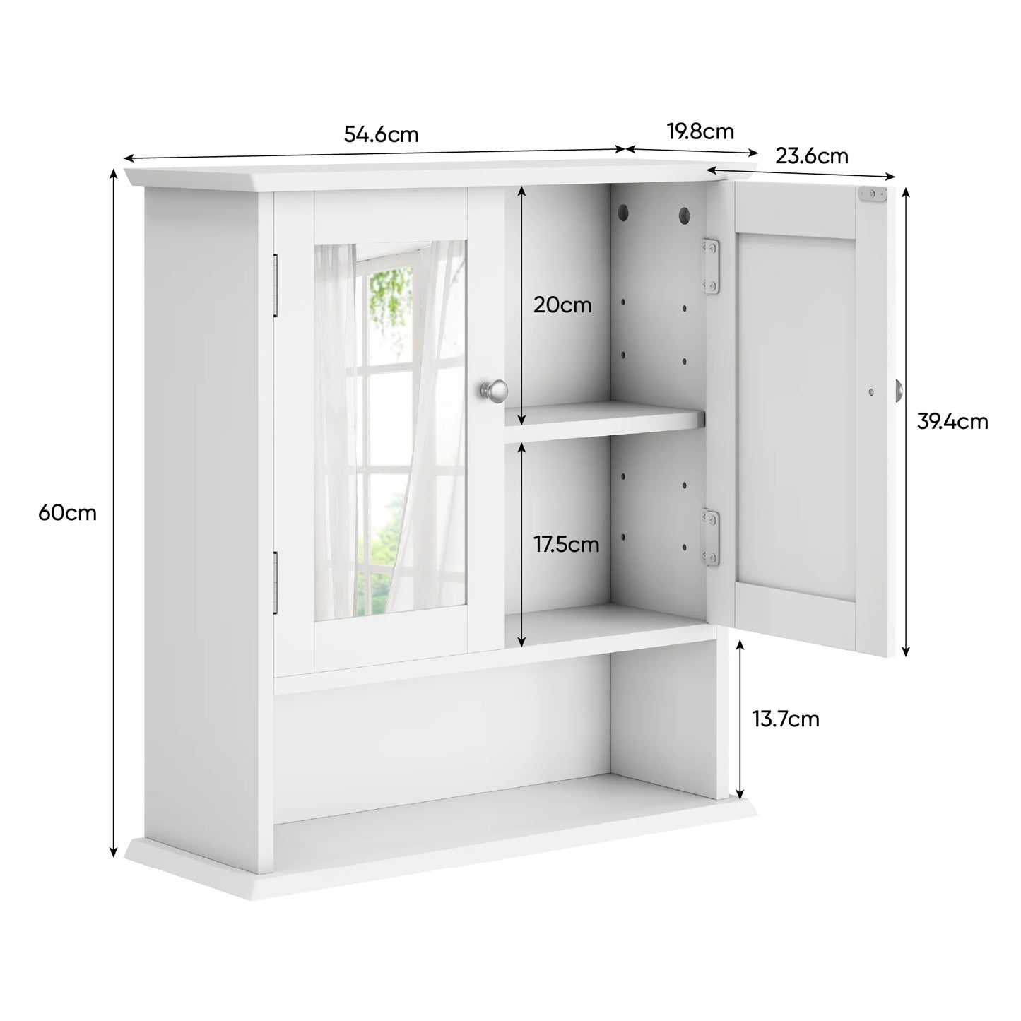 White Bathroom Mirror Cabinet with Adjustable Storage Shelf