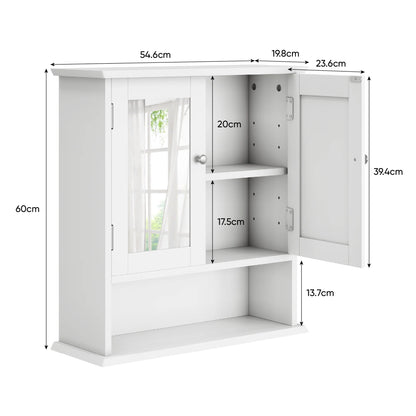 White Bathroom Mirror Cabinet with Adjustable Storage Shelf