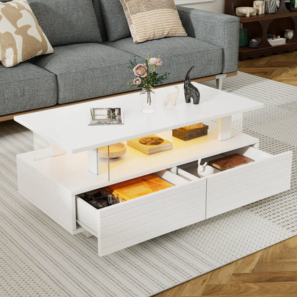 Modern White LED Coffee Table with Storage