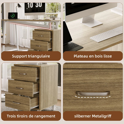 Natural Wood MDF Desk with 3 Drawers