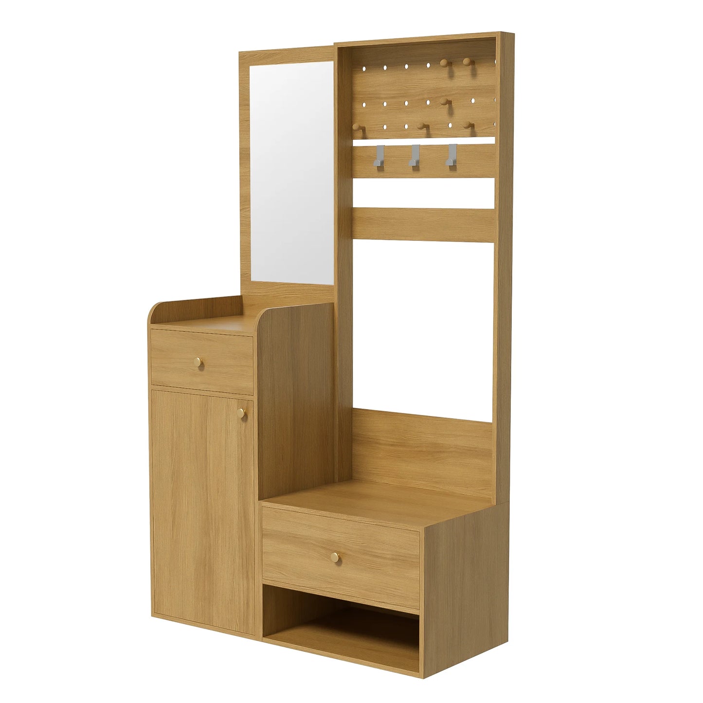 Modern Compact Wardrobe with Mirror, Adjustable Shelves & Hooks, Storage Cabinet for Bedroom