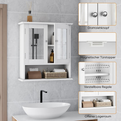 White Bathroom Mirror Cabinet with Adjustable Storage Shelf