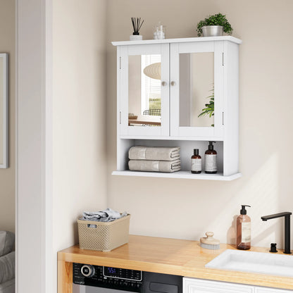 White Bathroom Mirror Cabinet with Adjustable Storage Shelf