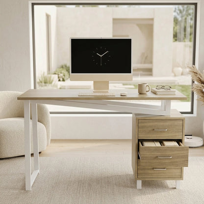 Natural Wood MDF Desk with 3 Drawers