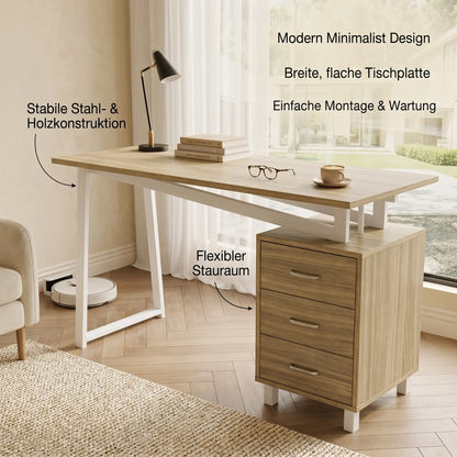 Natural Wood MDF Desk with 3 Drawers